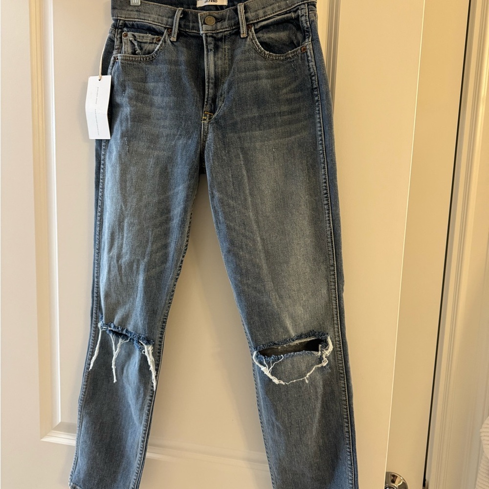 GRLFRND Faded Blue Ripped Cropped Jeans